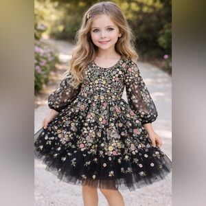 Mac Duggal Floral Embroidered Black Dress